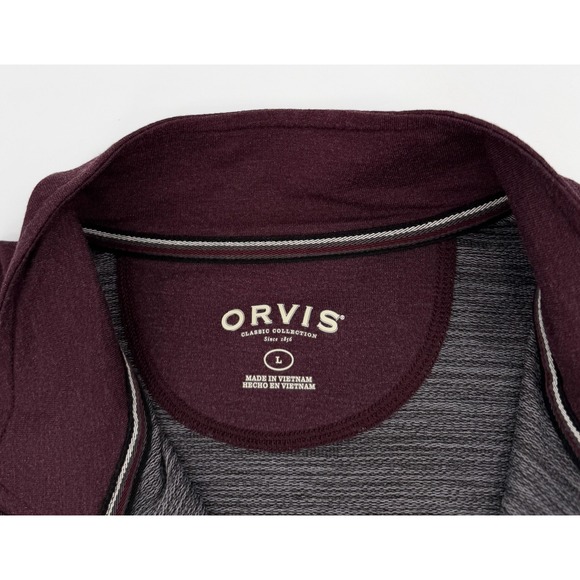 Orvis Sweater Mens Large Pullover Burgundy Quarter Zip Mock Neck Long Sleeve - Picture 3 of 13